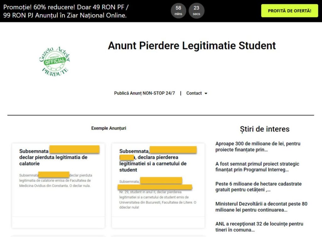 anunt_pierdere_legitimatie_student